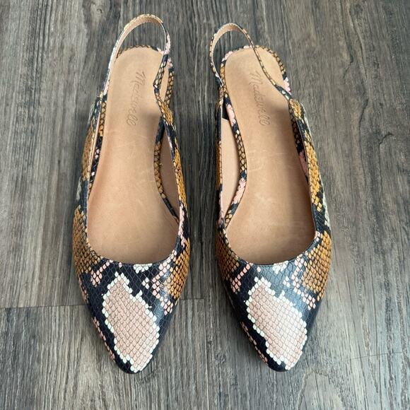 Madewell The Margot Snake Embossed Slingback Leather  Flats - Picture 2 of 11